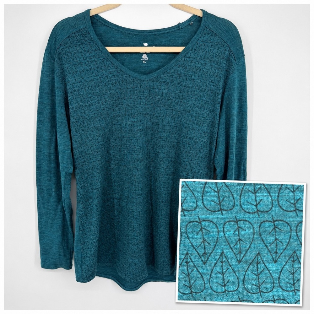 Segments Women's 100% Merino Wool L/S Shirt XL Teal Base Layer Outdoor Hiking